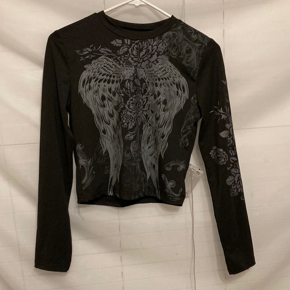 Affliction-like black t-shirt.